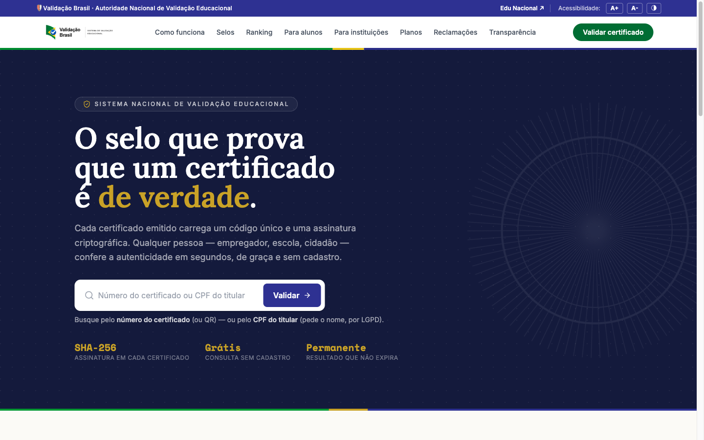 Tela do Validação Brasil
